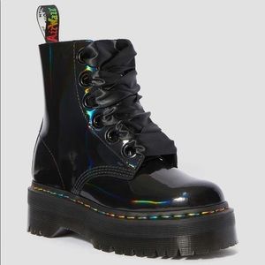 Dr Martens Molly Rainbow patent platform boots